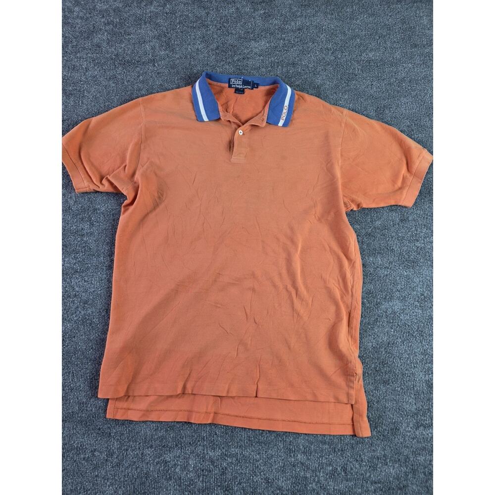 Polo Ralph Lauren Shirt Mens Large Cotton Orange Blue Collar RL